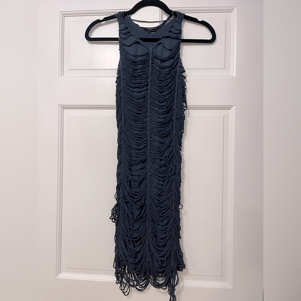 Yigal Azrouel shredded navy racerback dress